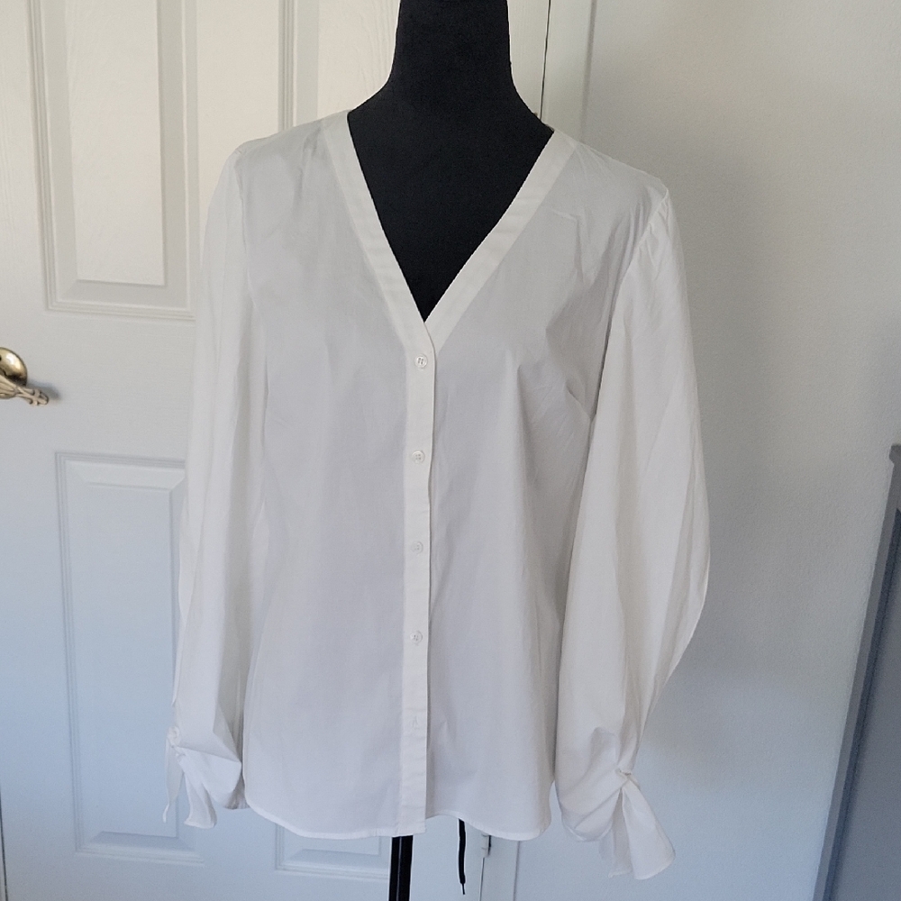 Bailey 44 White Long Sleeve Button Down Blouse with Tie Front